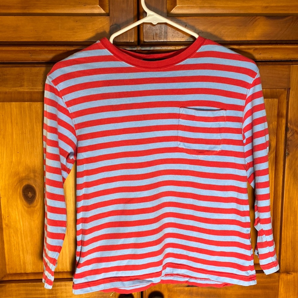 Lands’ End Boys Long Sleeve Red and Blue Striped Shirt